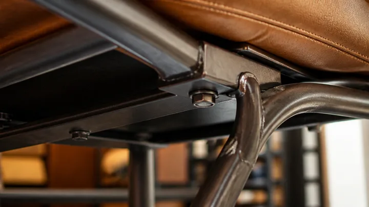 Close view of a commercial chair frame and joint
