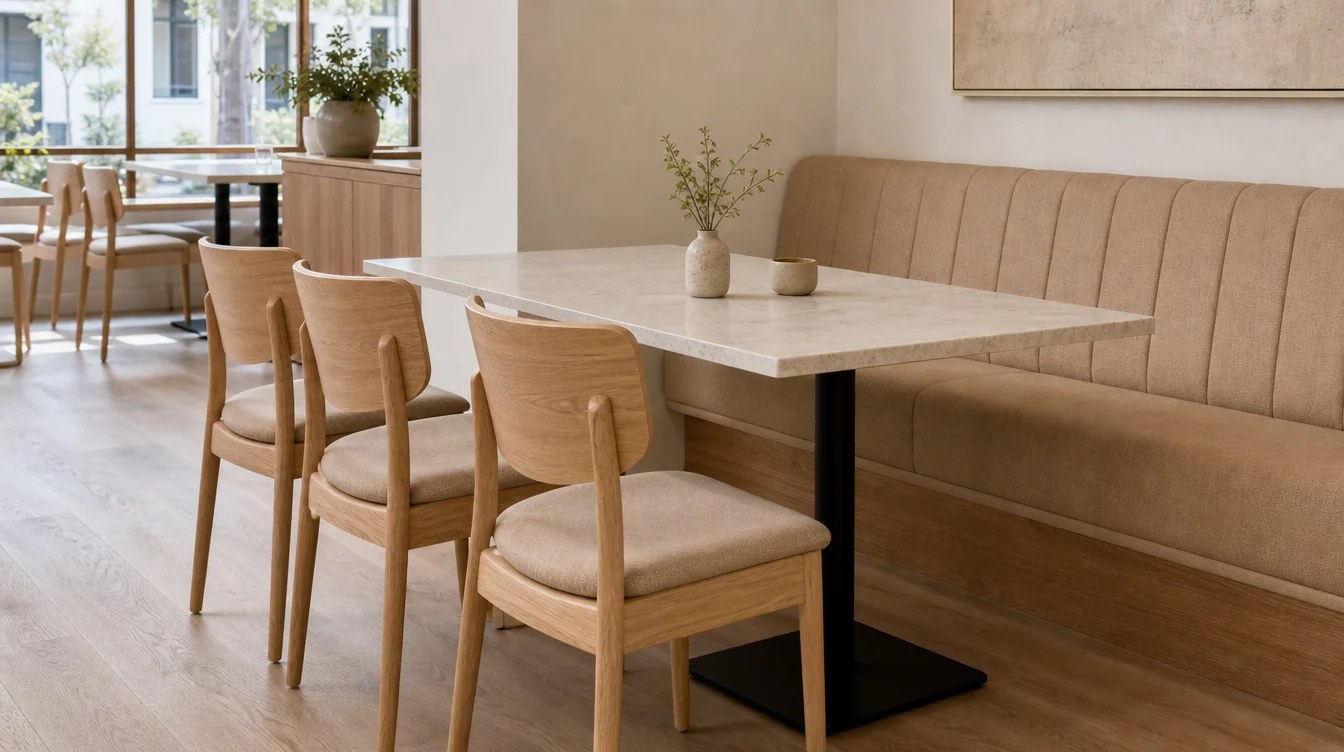 Individual restaurant dining chairs beside a table