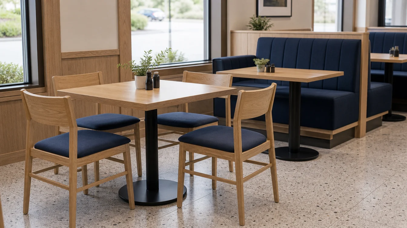 Individual restaurant dining chairs beside a table
