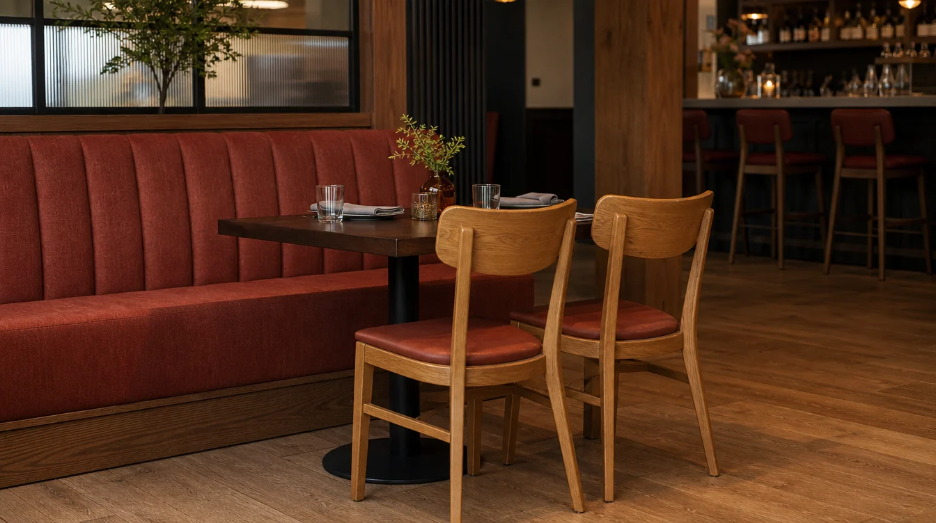 Individual restaurant dining chairs beside a table
