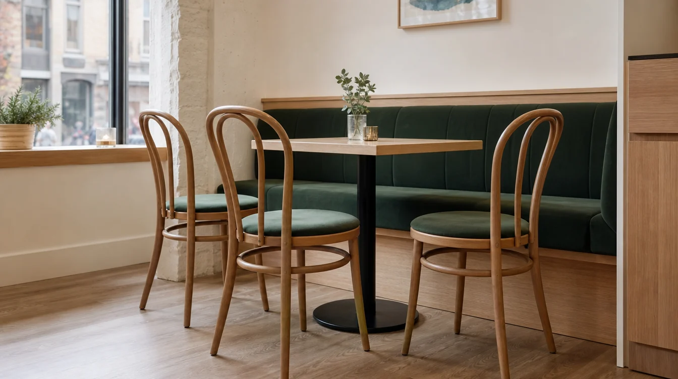 Individual restaurant dining chairs beside a table